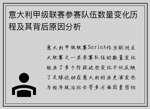 意大利甲级联赛参赛队伍数量变化历程及其背后原因分析