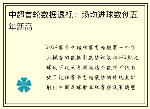 中超首轮数据透视：场均进球数创五年新高