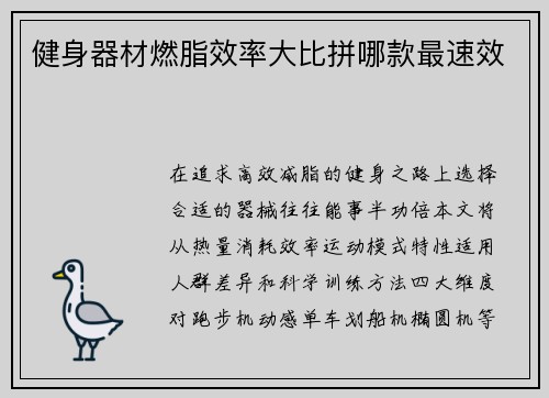 健身器材燃脂效率大比拼哪款最速效