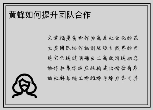 黄蜂如何提升团队合作