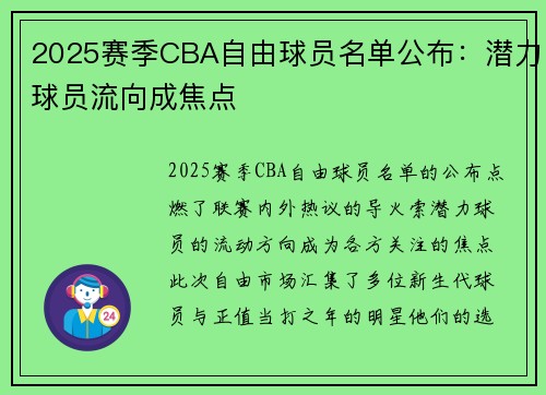 2025赛季CBA自由球员名单公布：潜力球员流向成焦点