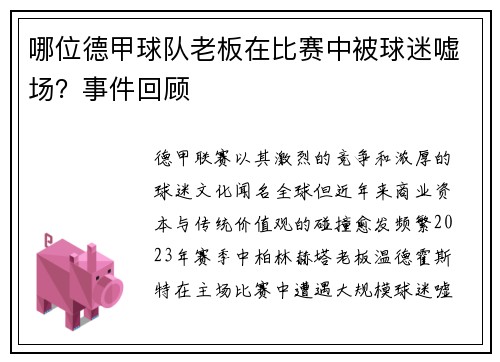 哪位德甲球队老板在比赛中被球迷嘘场？事件回顾
